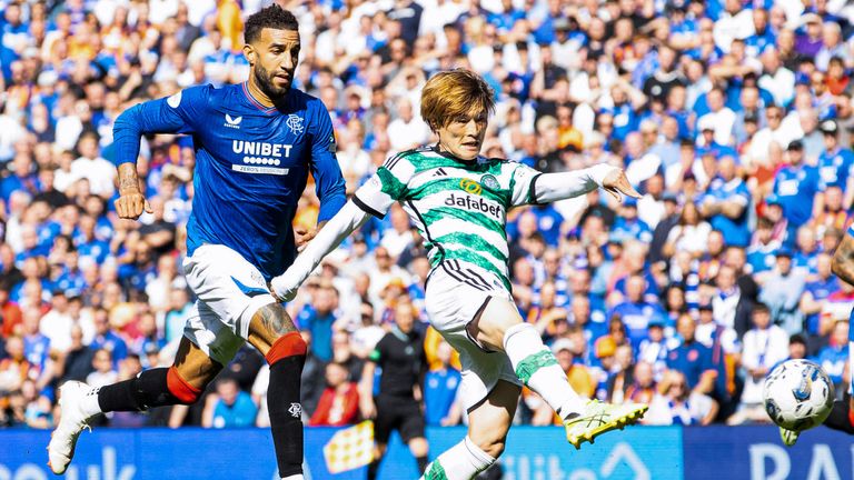 Kyogo Furuhashi scores Celtic&#39;s opening goal against Rangers