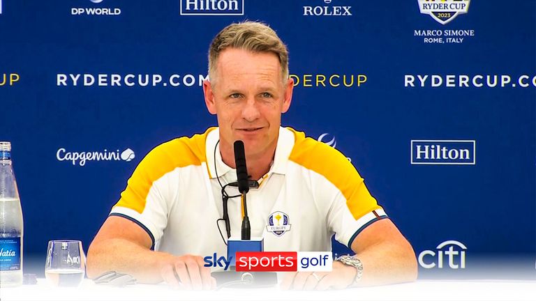 Luke Donald speaks to the media at the Ryder Cup 