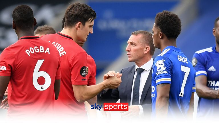 Brendan Rodgers and Harry Maguire shake hands
