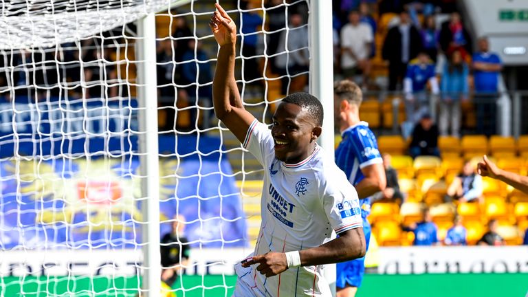 Rabbi Maotondo celebrates after scoring Rangers&#39; second at St Johnstone