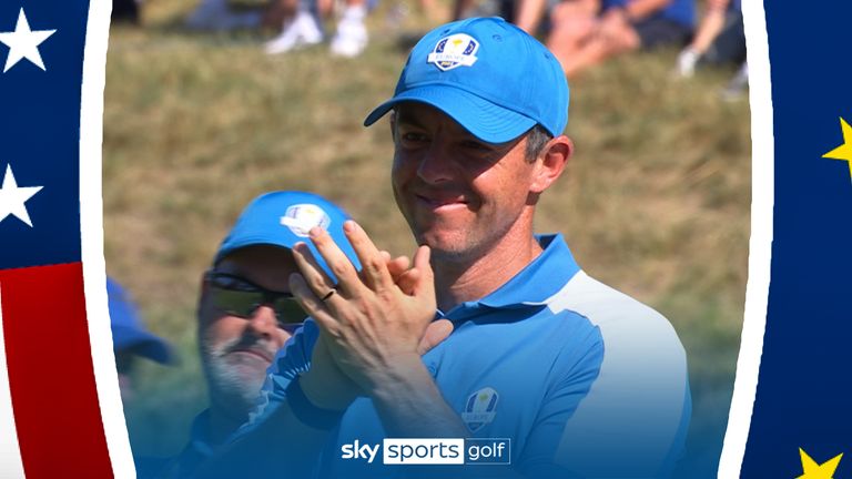 RORY MCILROY CLAPS MATT FITZPATRICK AT RYDER CUP FRIDAY AFTERNOON