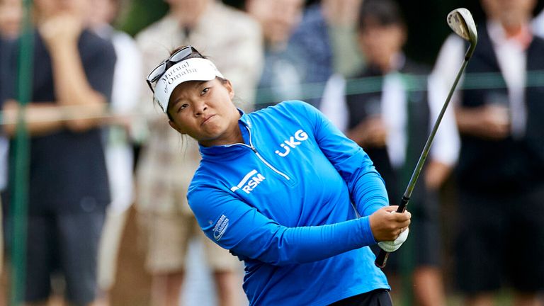 Megan Khang hits from the rough on the fifth hole during the final round of the LPGA Portland Classic golf tournament in Portland, Ore., Sunday, Sept. 3, 2023. (AP Photo/Craig Mitchelldyer)