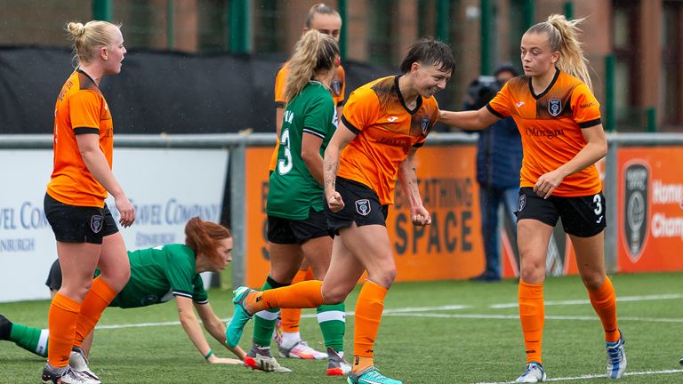 Meikayla Moore (centre) scored twice as Glasgow City beat Dundee United (Credit: Colin Poultney/SWPL)

