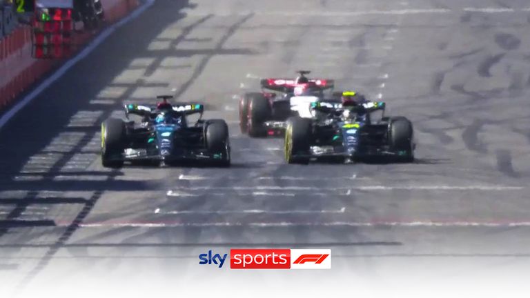 Mercedes drivers Lewis Hamilton and George Russell nearly collide as they battle it out for seventh at the Japanese Grand Prix