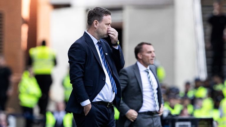 GLASGOW, SCOTLAND - SEPTEMBER 03: Rangers manager Michael Beale looks dejected during a cinch Premiership match between Rangers and Celtic at Ibrox Stadium, on September 03, 2023, in Glasgow, Scotland. (Photo by Alan Harvey / SNS Group)
