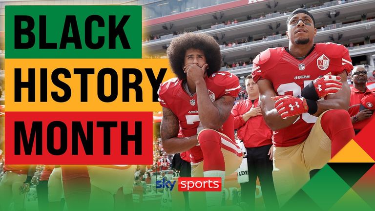 FILE - In this Oct. 2, 2016, file photo, from left, San Francisco 49ers outside linebacker Eli Harold, quarterback Colin Kaepernick and safety Eric Reid kneel during the national anthem before an NFL football game against the Dallas Cowboys in Santa Clara, Calif. When Colin Kaepernick took a knee during the national anthem to take a stand against police brutality, racial injustice and social inequality, he was vilified by people who considered it an offense against the country, the flag and the 