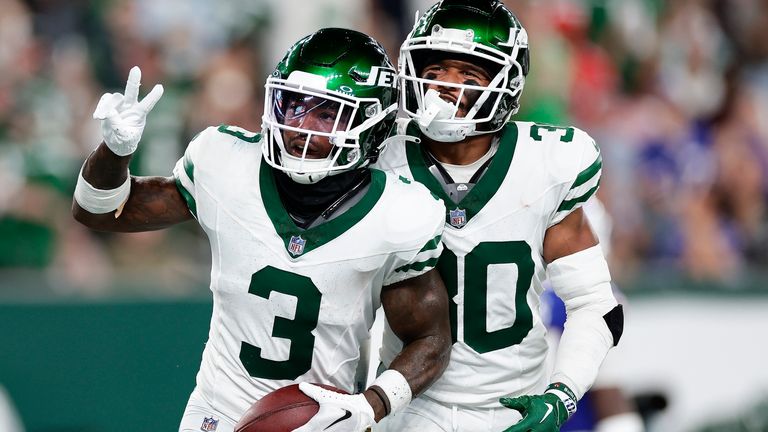 Check out Jordan Whitehead's three interceptions for the New York Jets in their opening game victory over the Buffalo Bills