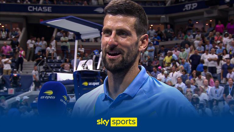 Novak Djokovic reacts after reaching his tenth US Open final
