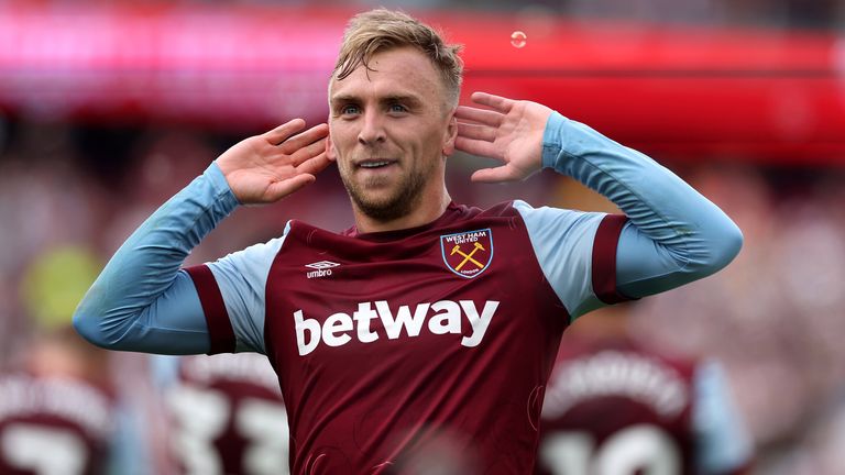 Jarrod Bowen milks the applause of the home fans after giving West Ham the lead against Sheffield United