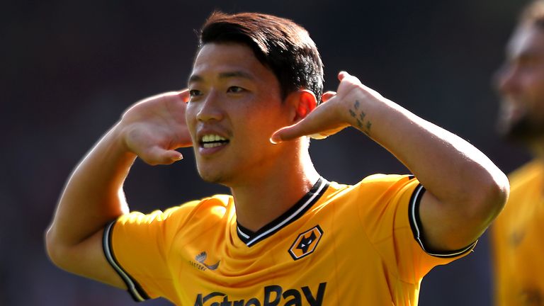 Hee-Chan Hwang celebrates after equalising for Wolves at Selhurst Park