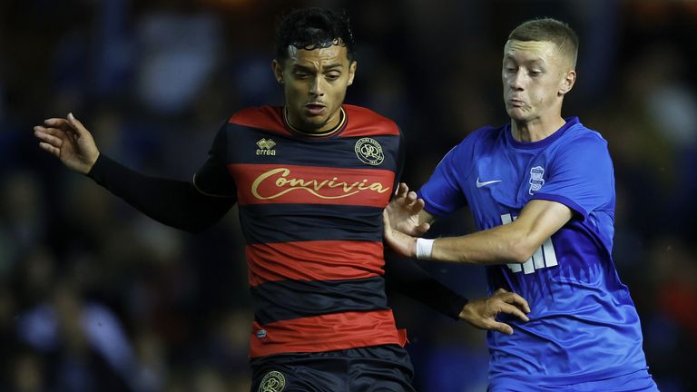 Queens Park Rangers' Andre Dozzell (left) and Birmingham City's Jay Stansfield battle for the ball