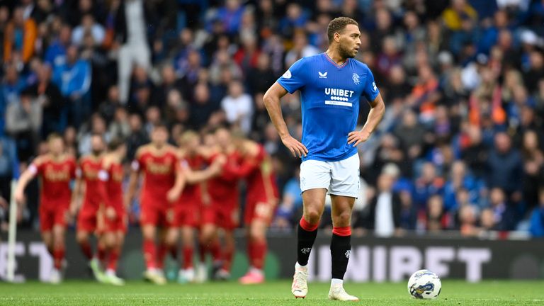 Rangers Cyriel Dessers looks dejected after Aberdeen take the lead