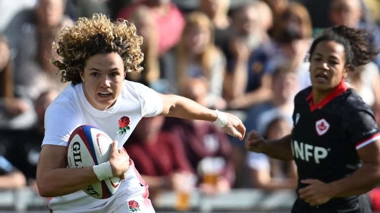 England's Ellie Kildunne scores a try against Canada (PA Images)