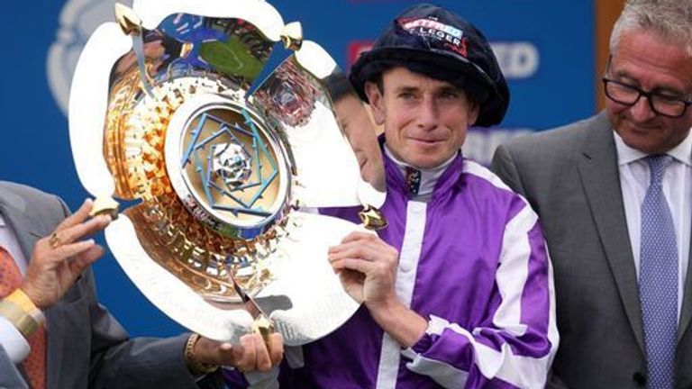 Ryan Moore after winning the St Leger on Continuous