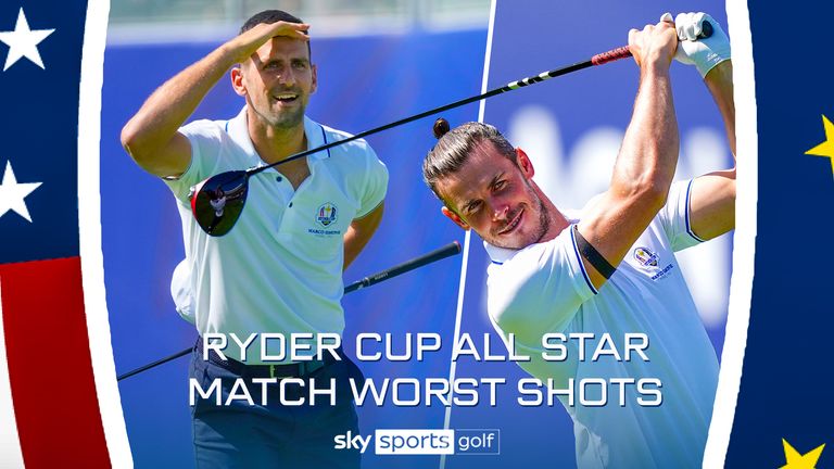 Take a look at the worst shots from the Ryder Cup All Star Match including shots from Novak Djokovic, Gareth Bale and Kathryn Newton. 