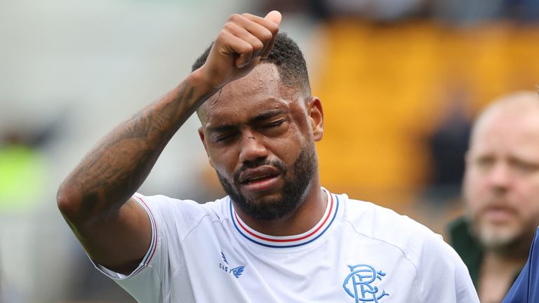 Danilo leaves the field through injury after heading Rangers ahead against St Johnstone