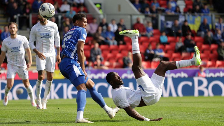 Abdallah Sima attempts an overhead kick against St Johnstone