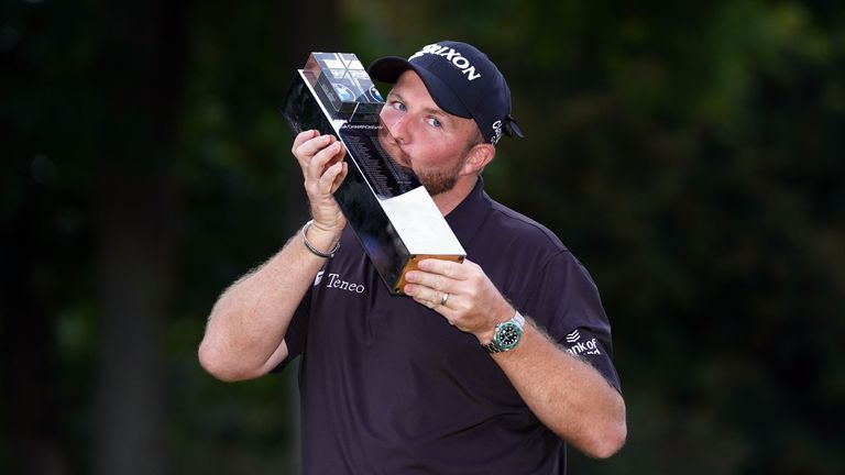 Shane Lowry kisses the trophy following day four of the BMW PGA Championship at Wentworth Golf Club, Virginia Water