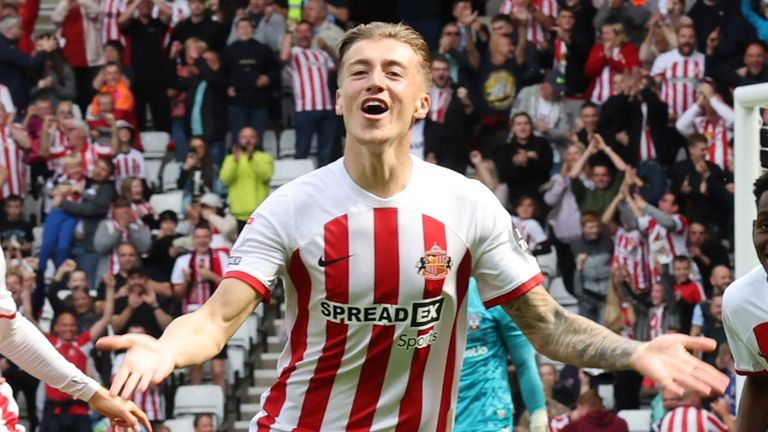 Jack Clarke celebrates after giving Sunderland an early lead against Southampton