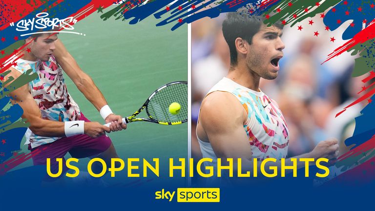 Highlights of Carlos Alcaraz&#39;s fourth round match against Matteo Arnaldi at the US Open.