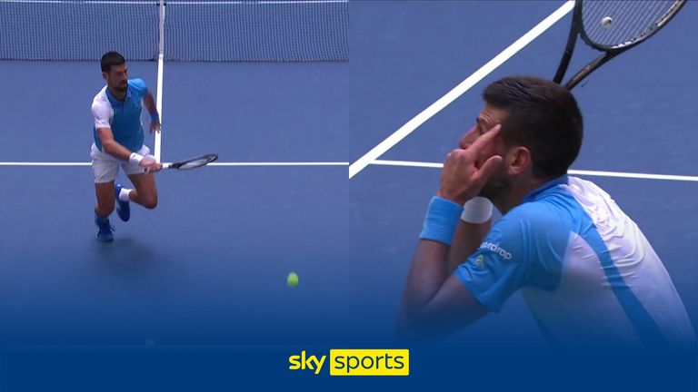 A crowd distraction saw Novak Djokovic momentarily lose concentration as Taylor Fritz broke back in the third set.