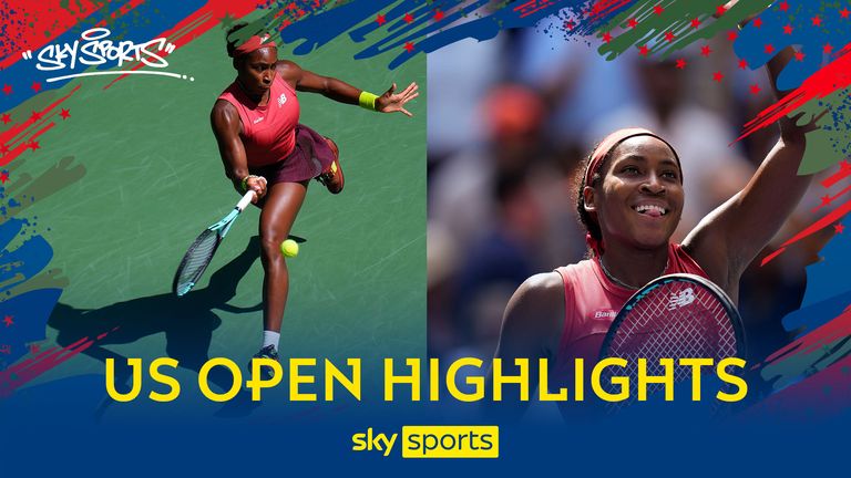Highlights of Coco Gauff&#39;s quarter-final match against Jelena Ostapenko at the US Open.