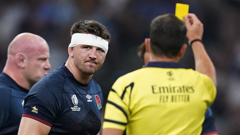 Argentina v England - Rugby World Cup 2023 - Pool D - Stade de Marseille
England's Tom Curry is shown a yellow card during the 2023 Rugby World Cup Pool D match at the Stade de Marseille, France. Picture date: Saturday September 9, 2023.