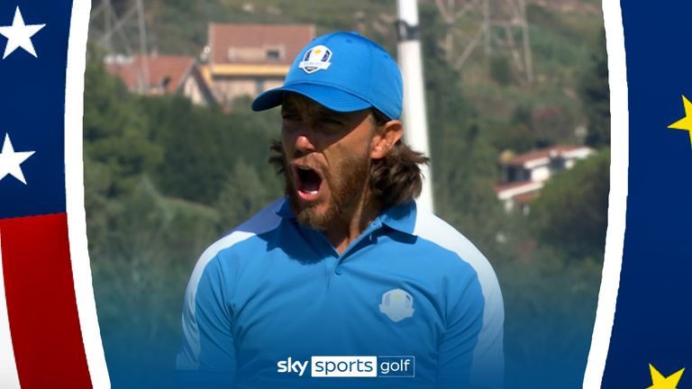 TOMMY FLEETWOOD HOLES PAR PUTT IN FRIDAY FOURSOMES AT THE RYDER CUP