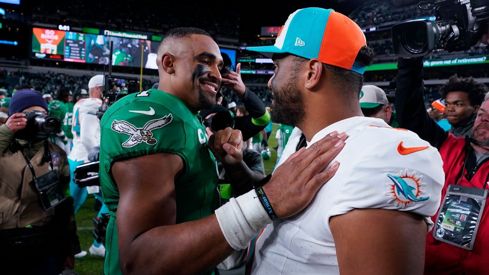 Jalen Hurts shrugs off pick-six to lead Philadelphia Eagles to win over Miami Dolphins in Sunday night NFL game
