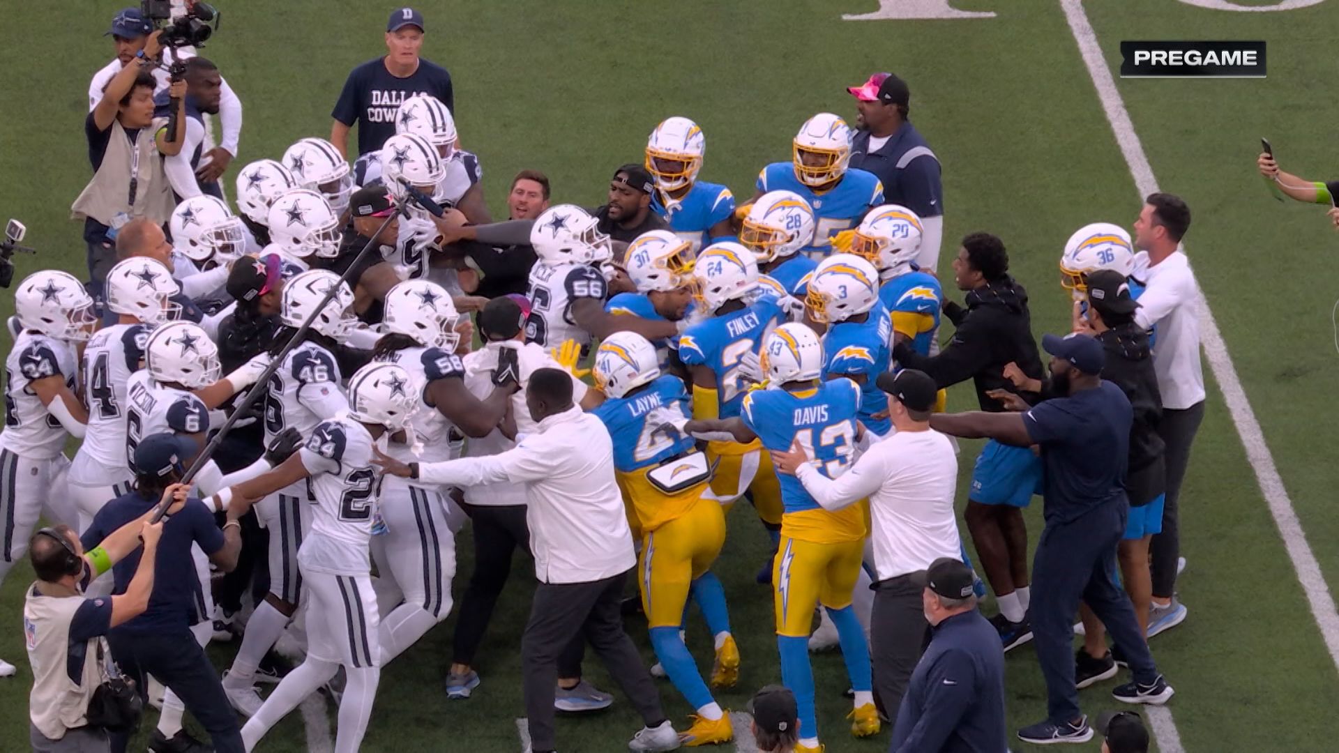 Mass brawl breaks out between Cowboys and Chargers pre-game