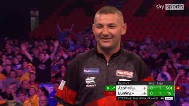 Aspinall misses 11 darts before getting off the mark!