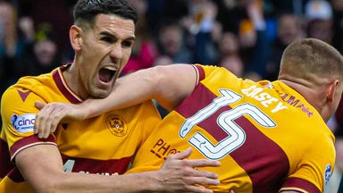 Motherwell's Conor Wilkinson and Dan Casey celebrate after Luca Ross scores to make it 3-3