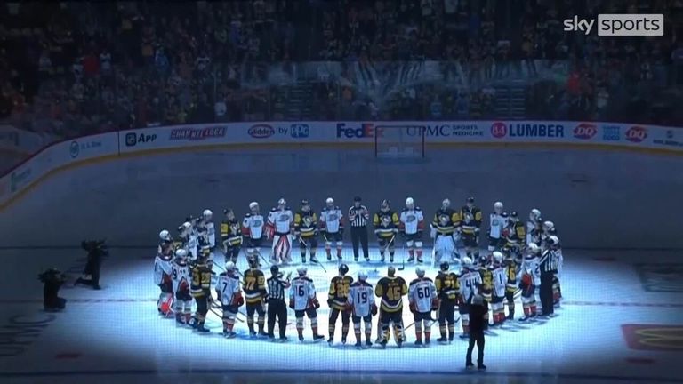 Pittsburgh Penguins paid tribute to former player Adam Johnson, who died after he was injured playing for Nottingham Panthers against Sheffield Steelers.
