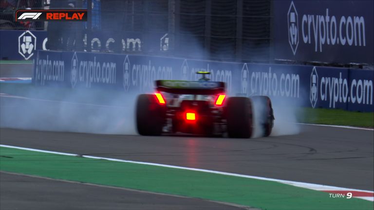 Alonso loses control, spins then styles it out through the fast Turn Nine during Mexico City GP practice