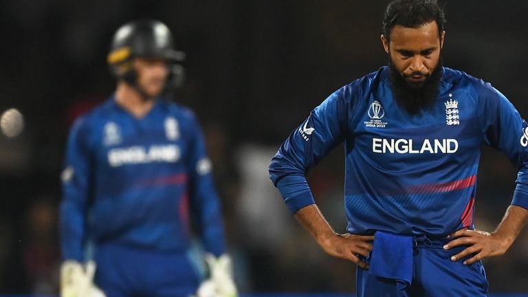 Adil Rashid shows his disappointment after being hit for six against Sri Lanka