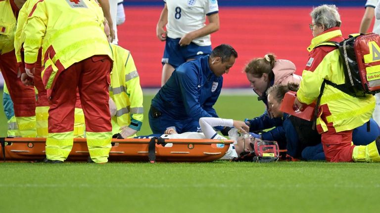 Alex Greenwood was treated on the pitch for 13 minutes following a clash of heads