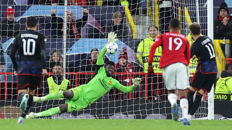 Andre Onana produced a last-gasp penalty save from Jordan Larsson to secure victory for Man Utd