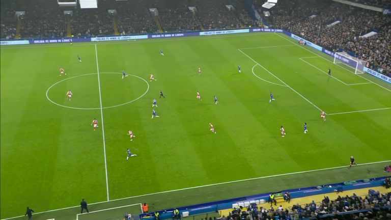 Chelsea charge forward in the build-up to the penalty having got in behind Arsenal&#39;s midfield