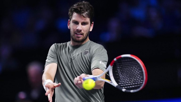 Cameron Norrie of Great Britain returns the ball to Filip Misolic of Austria during their Erste Bank Open ATP tour tennis match in Vienna, Austria on October 23, 2023. (Photo by Eva MANHART / APA / AFP) / Austria OUT (Photo by EVA MANHART/APA/AFP via Getty Images)