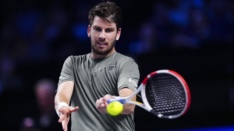 Britain&#39;s Cameron Norrie returns the ball to Austria&#39;s Filip Misolic during their Erste Bank Open ATP tour Tennis match in Vienna, Austria on October 23, 2023. (Photo by Eva MANHART / APA / AFP) / Austria OUT (Photo by EVA MANHART/APA/AFP via Getty Images)