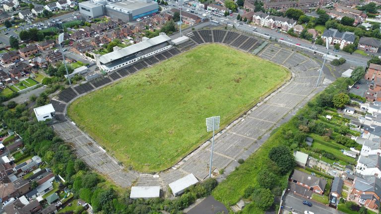 An aerial view of Casement Park in Belfast, Northern Ireland