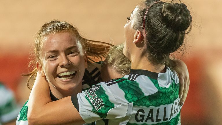 GOAL! 2-1 Colette Cavanagh of Celtic scores in the final minutes during the ScottishPower Womens Premier League Season. Celtic FC vs Glasgow City FC. Excelsior Stadium, Airdrie, 05/10/2023. Image Credit: Colin Poultney/SWPL