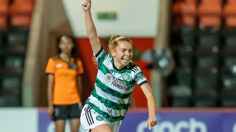 GOAL! 2-1 Colette Cavanagh of Celtic scores in the final minutes during the ScottishPower Womens Premier League Season. Celtic FC vs Glasgow City FC. Excelsior Stadium, Airdrie, 05/10/2023. Image Credit: Colin Poultney/SWPL