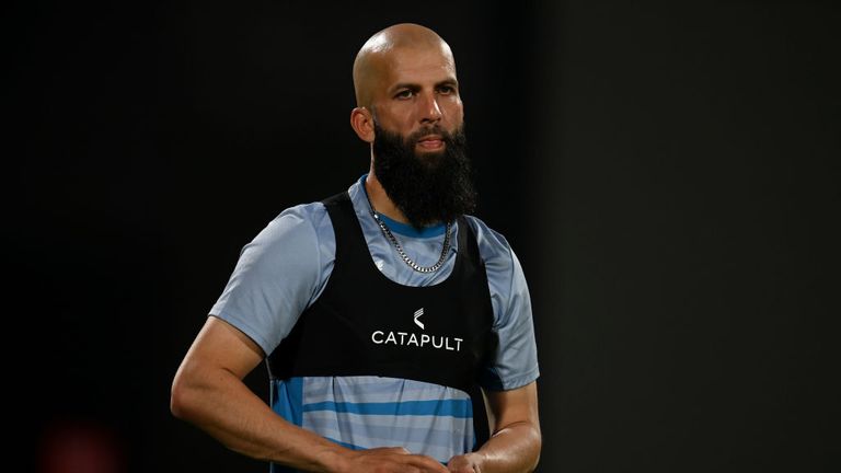 England's all-rounder Moeen Ali in a practice session ahead of their clash against Sri Lanka
