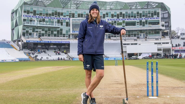 Jasmine Nicholls worked at cricket grounds in her spare time and was appointed as groundstaff at Headingley earlier this year - Credit: SWPix.com.