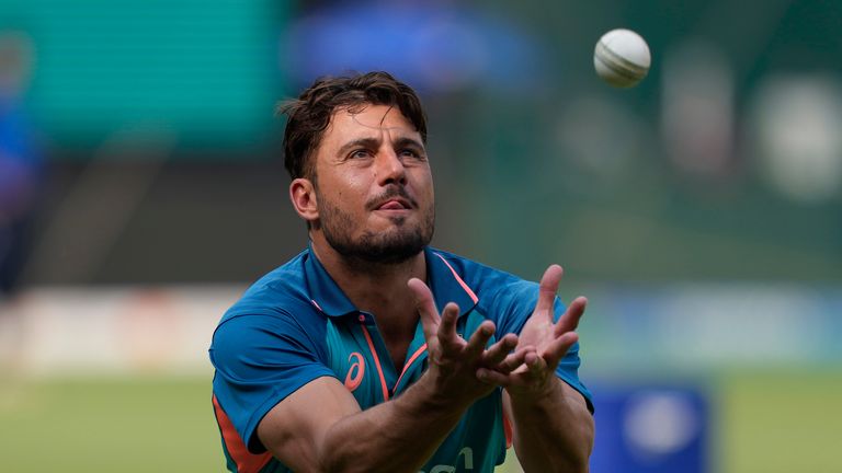 Australia's Marcus Stoinis in catching practice before their fixture against  Pakistan in Bengaluru on Friday