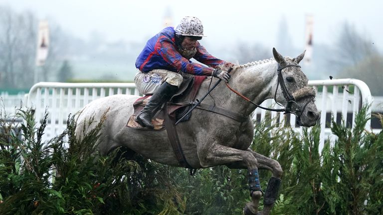 Diesel D&#39;Allier in action over the Cross Country fences at Cheltenham