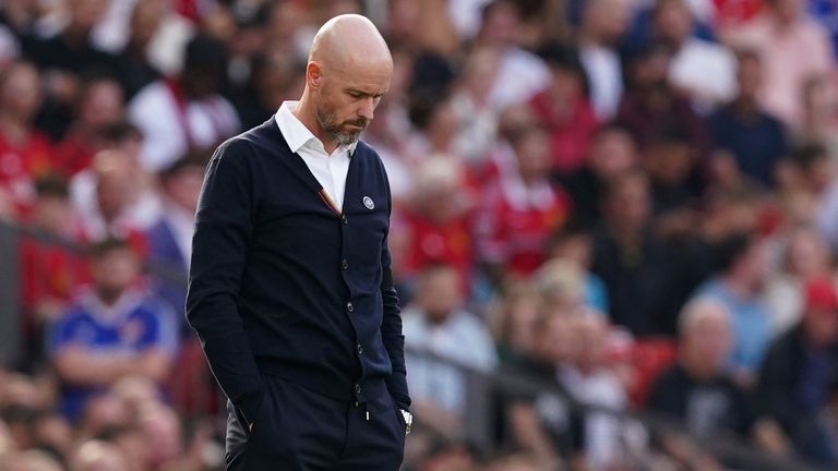 Erik ten Hag stands on the touchline at Old Trafford