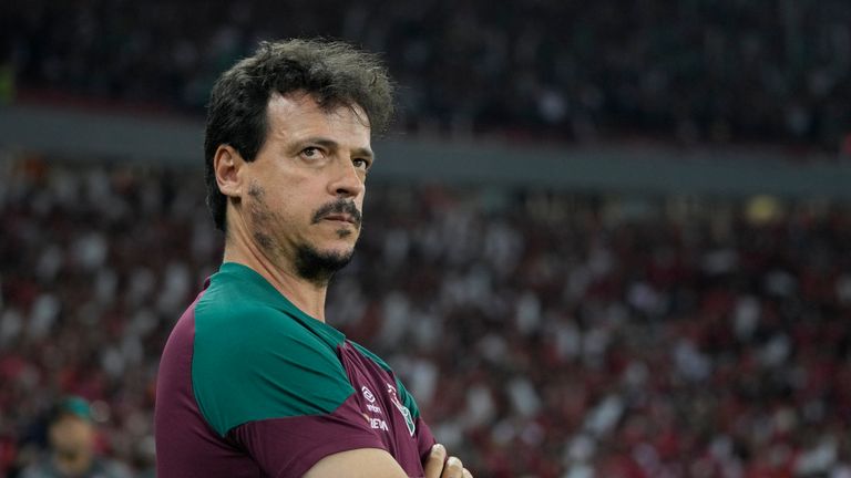 Coach Fernando Diniz of Brazil&#39;s Fluminense looks on prior to a Copa Libertadores semifinal second leg soccer match against Brazil&#39;s Internacional at Beira Rio stadium in Porto Alegre, Brazil, Wednesday, Oct. 4, 2023. (AP Photo/Andre Penner)