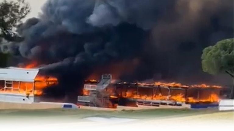 Huge fire breaks out at Ryder Cup course | 'Grandstand engulfed in flames'